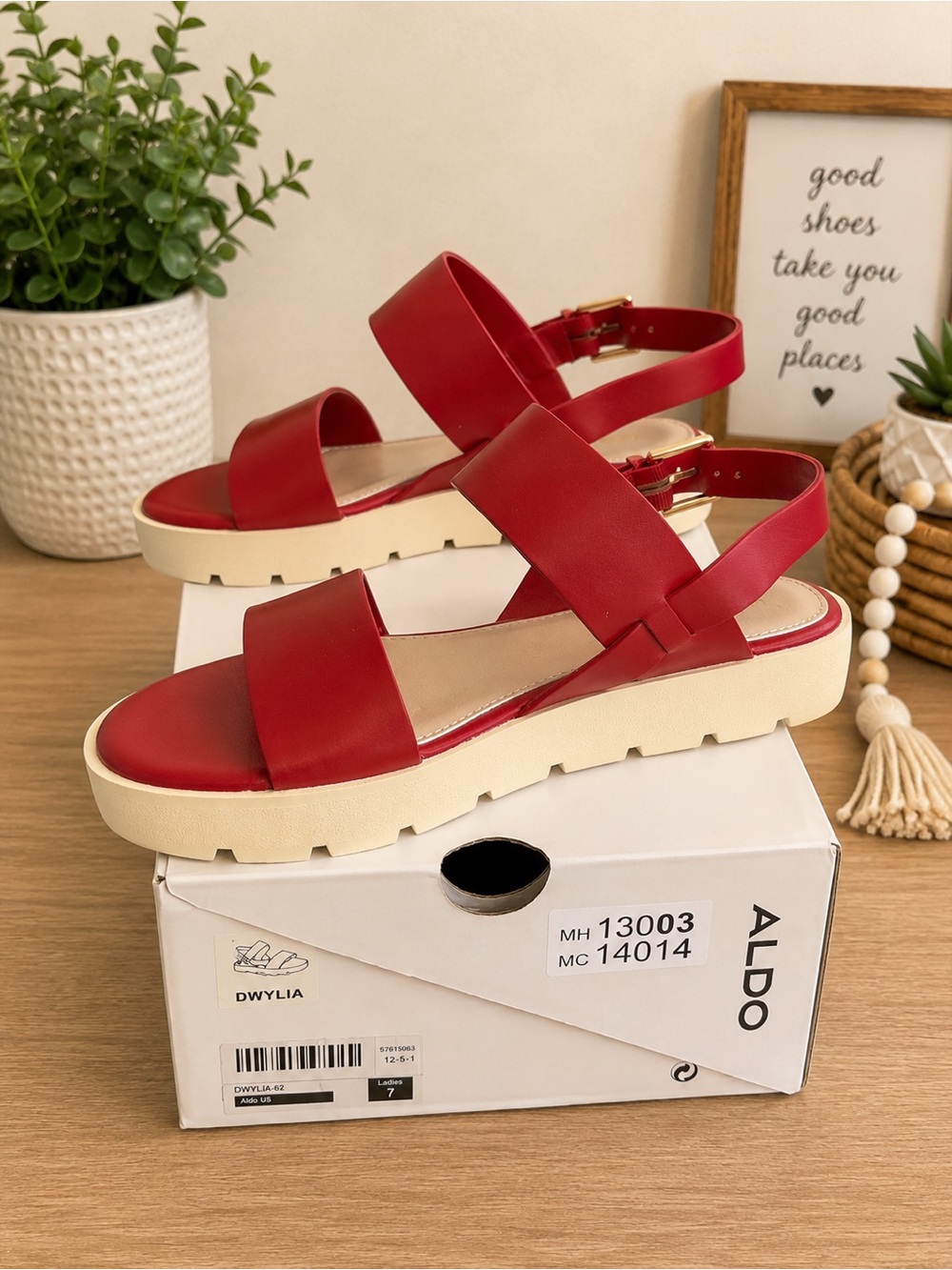 Aldo Red Leather Platform Sandals with Cream Sole
